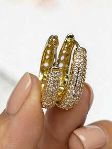 极简主义 CZ 钻石镶嵌金耳环 - Earrings - 查看 2