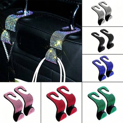 Car Seat Back Rhinestone Hanging Hook, Hidden Style Car Seat Back Multi-Function Hanging Hook Bag