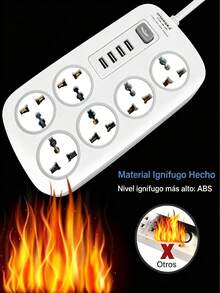 Multi-Contact Power Strip Extension With 4 USB Ports And 6 Outlets - White - View 6