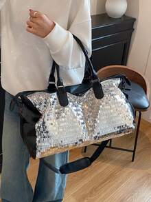 New Fashionable Travel Bag With Jacquard Pattern, Minimalist Niche Design, Stylish And Popular, Suitable For Short Trips, Fitness, With Spliced Color Blocks, Large Capacity, Versatile - Ginger - View 7
