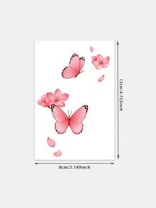 1pc Delicate Pink Butterfly Cherry Blossom Petals Floral Aesthetic Temporary Tattoo, A Temporary Tattoo With Realistic Tattoo Design Resembling A Butterfly And Cherry Blossom Petals, Suitable For Travel, Music Festivals, Games, Graduation Gifts, And Lasting For 3-5 Days. - Multicolor - View 6