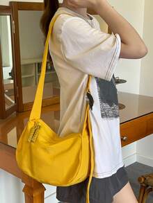 Women's Soft Crescent Shoulder Bag, Casual Nylon Underarm Bag/Crossbody Bag, Woven Zipper Pull, Adjustable Strap, Multi-Pocket Daily Commute Bag, Shoulder Bag, Water Bottle Bag, Sports Cycling Bag, Night Running Bag, Shopping Bag, Essential Cosmetic Bag, Phone Bag, Holiday Gift For Girlfriend, Fashionable Multi-Color Peach Tree Bag - Multicolor - View 8