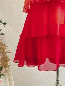 FJDVSoleia Nuevo vestido elegante y romántico para invitados de boda, de unicolor, con espalda descubierta, multicapa con volantes de gasa, minivestido, adecuado para estilo bohemio, boho, flores románticas, vacaciones, fiestas florales, citas, San Valentín, Pascua, carnaval, té de la tarde, playa, crucero, vacaciones en la ciudadFBSB 1SYR - Naranja Quemada - Ver 5