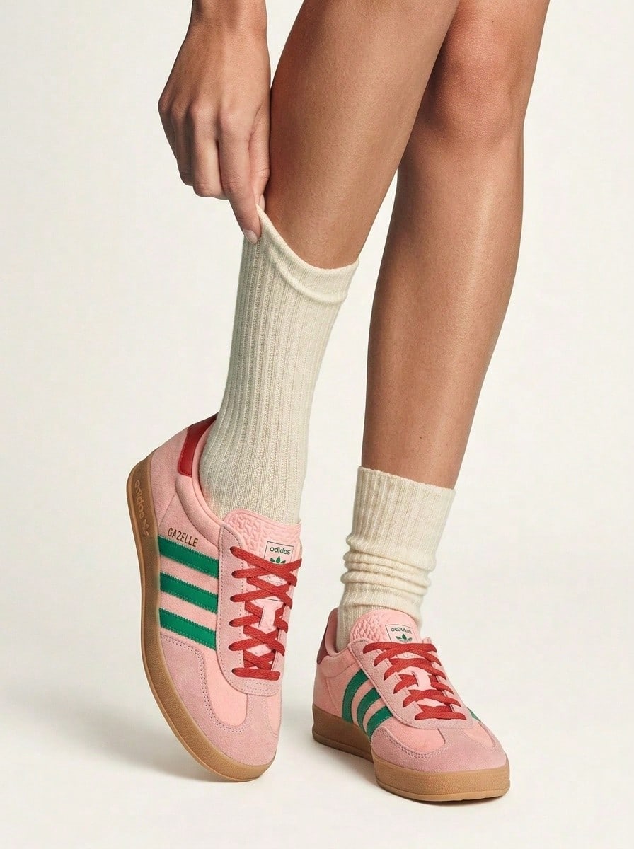 Adidas Gazelle室内女式运动鞋 粉色绿色 JI2713 - 球場綠/螢光粉/口香糖 - 查看 1