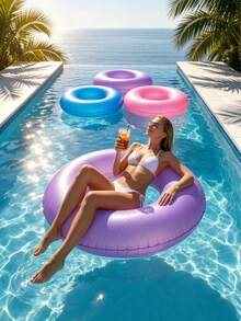 1pc Creative Design Matte Swim Ring, Summer Swimming Pool & Beach Floating Accessory, Party Use, Perfect Summer Gift, Swimming Pool Floating Lounger, Fun & Relaxation For Adult Vacation - Multicolor - View 3