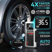 Arrancador de Emergencia para Coche e Inflador de Neumáticos - Banco de Energía Portátil con Pantalla LED, Bomba de Neumáticos Inalámbrica, Inflado Rápido de 150PSI, Linterna y Carga Rápida USB, Sin Necesidad de Energía para Cargar la Batería e Inflar los Neumáticos - T-706/YZ-6602A - Ver 3