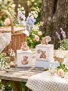 24pcs Vintage Teddy Bear Gift Boxes, Watercolor Teddy Bear & Balloon Design, Brown Teddy Bear Balloon Design Candy Boxes, Unisex Teddy Bear Themed Party, Boho Themed Party, Birthday Gift Packaging Boxes, Baby Shower Decor, Birthday Party Decor, Chocolate & Cookie Packaging, Party Favors, Birthday Party, Baby Shower, Gender Reveal Party Decorations - Brown Bear - View 7