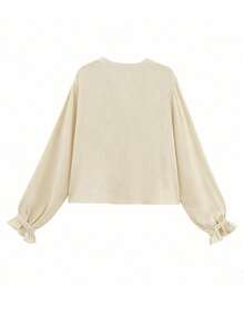 Women's Elegant Chic Floral Embroidery Blouse, Casual Versatile Top For Everyday Outfit, Daily Wear - Apricot - View 4
