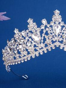 1pc Elegant Crystal Bridal Crown, Silver Rhinestone Princess Hair Accessory For Wedding, Prom, Birthday Party - Silver - View 9