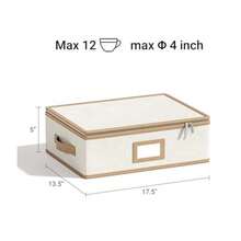 Caja para tazas con ribete cuero organizador tazas café apilable carcasa dura con divisores contenedores para tazas con tapa asas y cierre - Beis - Ver 4