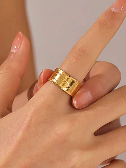 1 pieza Anillo abierto minimalista de acero inoxidable chapado en oro de 18K, adecuado para uso diario de mujeres