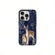 1pc TPU Material Retro Navy Blue Floral Bow Deer Pattern Phone Case Compatible With Apple 17 Pro Max/17/16 Pro Max/15/13/12/11, S20 FE/A15/S24/A55, Note 11/Note 12/Note 13 Pro, Full Coverage Anti-Drop Soft Protective Cover - Black - View 5