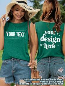 Débardeur personnalisé pour femmes, gilet vert pour femmes, tenue d'été, tenue de vacances, vêtements décontractés personnalisés, style basique, Sweat-shirt-shirt de sport pour femmes - Vert - Voir 1