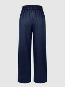 Jisfaneya Solid-Color Pocket Zipper Button Straight-Tail Suit Fabric Black Pants Elegant And Stylish Office Daily Versatile Suit Pants - Navy Blue - View 6