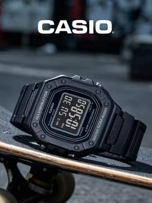 Casio 卡西欧男士运动手表：数字显示全黑树脂表带50米防水多功能电子腕表 W-218H-1B - 黑色 - 查看 2