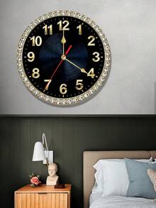 1 pieza Reloj de pared de lujo con marco de rombos negro y dorado, diseño plano 2D - Adecuado para decoración de dormitorio, sala de estar, oficina, cocina y baño - 10/12 pulgadas (Baterías no incluidas), diseño plano 2D - Multicolor - Ver 5