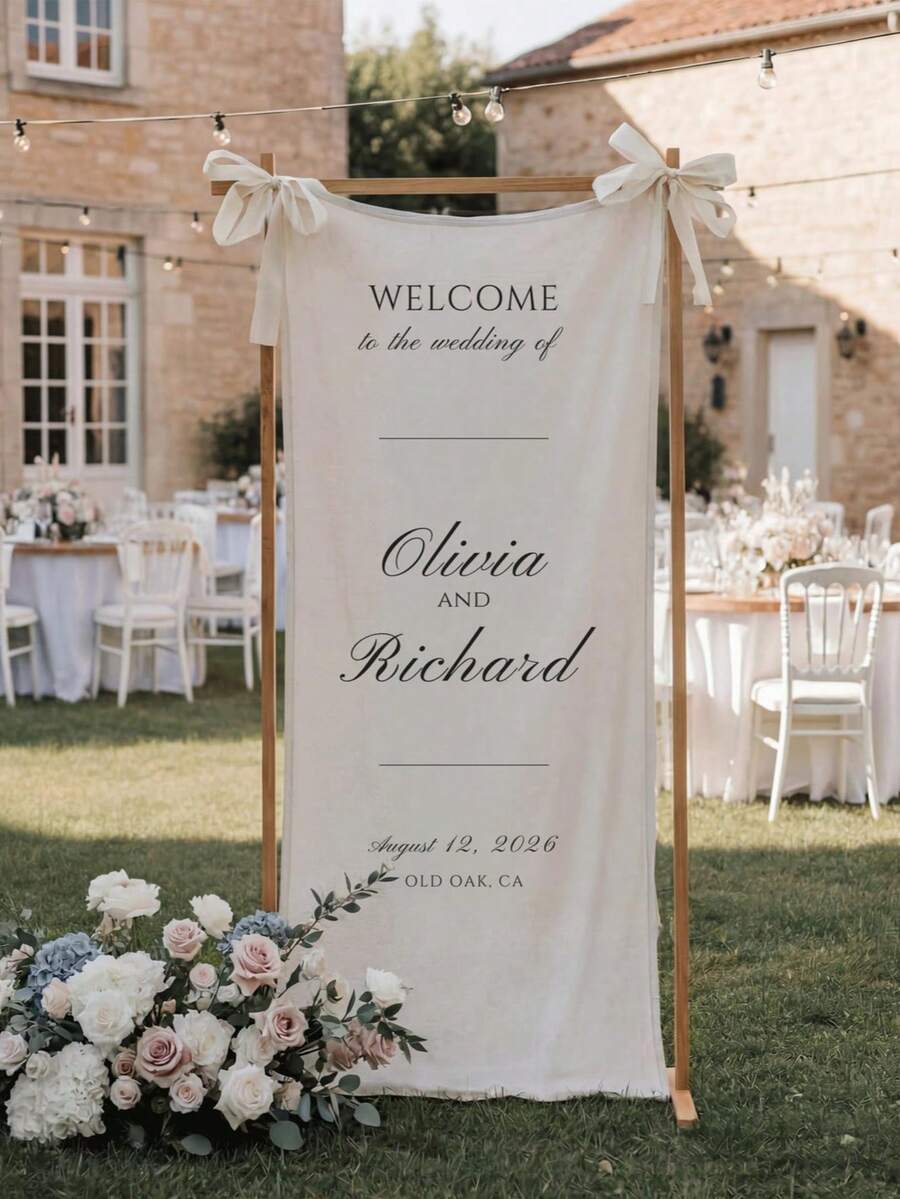Wedding Fabric Welcome Banner, Bohemian Wedding, Bridal Shower Sign, Personalized Name, Customized Minimalist Welcome Sign, Wedding Decor - Multicolor - View 1