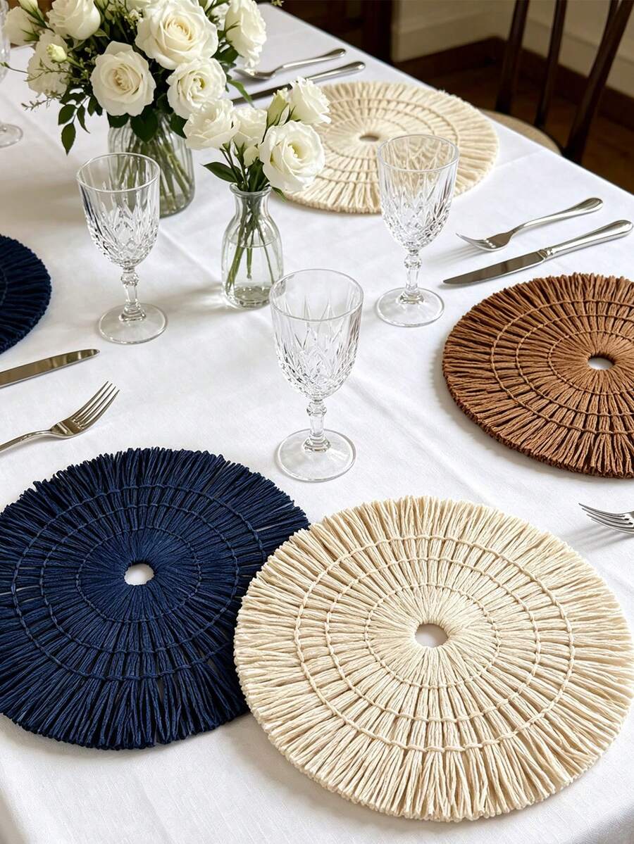 1/2/4pcs, Handmade Woven Round Paper Placemats, Heat-Resistant Woven ...
