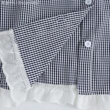 MewMuse.  Blusa de manga corta con cuello de encaje a contraste, de estilo casual/laboral/fiesta/vacaciones, en cuadros azules, para mujer. Camisa a cuadros con volantes, ropa retro para mujer, camisa casual de negocios. Camisa de botones a rayas blanca y negra, camisa de trabajo para mujer. Blusas y tops para mujer, ropa de trabajo. Camisa de manga abullonada, blusa de trabajo. Blusa de vestir formal, camisas de verano elegantes y clásicas con rayas para mujer. - Celeste - Ver 6