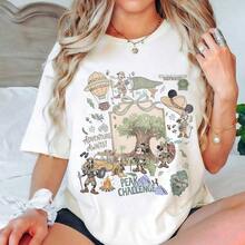 Disney Women's T-Shirt 1PC Licensed "Coquette Bow Framed Mickey Minnie Donald Daisy Pluto Kilimanjaro Safaris Peak Challenge Adventure" Cartoon Printed Oversized T‑Shirt, Short Sleeve Tee For Disney Travel, Vacations & Theme Parks. 2026 New Style, Ideal For Family Matching Outfits, Unisex For All Ages. High‑Quality Cotton Fabric, Soft & Breathable. Whimsical Safari‑Themed Collage Design Featuring Hot Air Balloon, Off‑Road Vehicle, Jungle Tree, Paw Prints And Outdoor Explorer Details, Perfect Gift For Animal Kingdom Safari‑Loving Disney Fans. - White - View 7