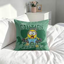 Miniso Minions "Caution Content Creator" Throw Pillow Cover, Green Funny Cushion Case For Couch Sofa Bedroom Living Room Home Decor - Color - View 3
