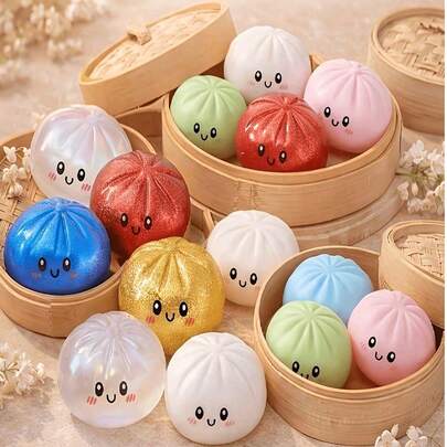 2pcs/1pc Soft & Squishy Colorful Dumpling Shaped Slow Rebound Squeeze Toy, Realistic Food Design, Stress Relief Hand Massage Relaxation Item, Soft & Plush, Best Gift For Family & Friends