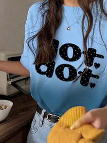 [ Gradient Two Color Short Sleeve T-Shirt ] Recommended New Casual And Versatile 100% Cotton T-Shirt For Summer 2026 Women's Fashion T-Shirt Short Sleeve Office Casual 250g Cotton Printed Loose White Top Y2k Women's Top Summer Top - Gradient Blue - View 1