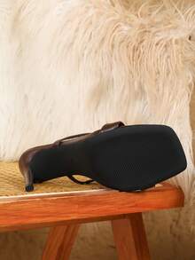 Giày mules hở gót quai ngang gợi cảm dành cho nữ, mũi vuông, gót nhọn mảnh, màu đen, kiểu dáng thường ngày, đa năng. - Cà phê nâu - Xem 7