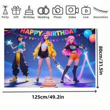 1件装时尚Rumi Mira Zoey K-Pop女团韩国蛋糕装饰横幅，美观的墙面悬挂背景，适用于大型音乐主题生日派对和粉丝聚会活动 - 彩色 - 查看 3