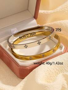 1pc Elegant Gold/Silver Cubic Zirconia Lucky Four-Leaf Clover Shaped Women's Bracelet Suitable For Women's Daily Wear - Silver - View 4
