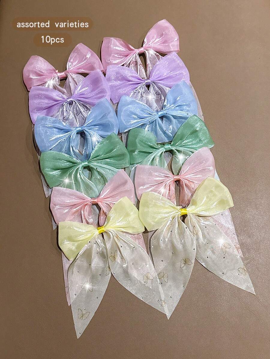 10pcs Random Color Bowknot Hair Clips, Sweet Style Hair Accessories For Daily Use,Hair Slide,Claw Clips