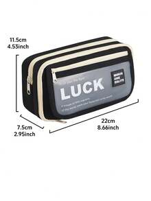 Luck Pencil Bag Pen Case Best Wish Frosted Front Multi Slots Mesh Pocket Storage Pouch For Stationery School - Multicolor - View 3