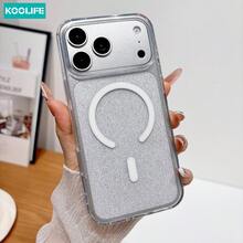 Koolife 1pc Silver Glitter Magnetic Phone Case, 2-In-1 PC+TPU Shockproof Cover, Transparent Frame With Sparkling Glitter Finish, MagSafe Compatible Protective Case Compatible With Apple 17/17pro/17promax/16/15 - Clear - View 3