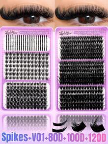 584PCS D-Curl Fairy Lash Clusters, 0.35–0.63inch Fluffy Thick Individual Lashes, 0.07mm Faux Mink DIY Cluster Lashes, Includes Glue, Tweezers & Brush, Perfect For Daily Makeup, Party, Wedding, Halloween, Christmas, Valentine's Day - 紫色 - 查看 9