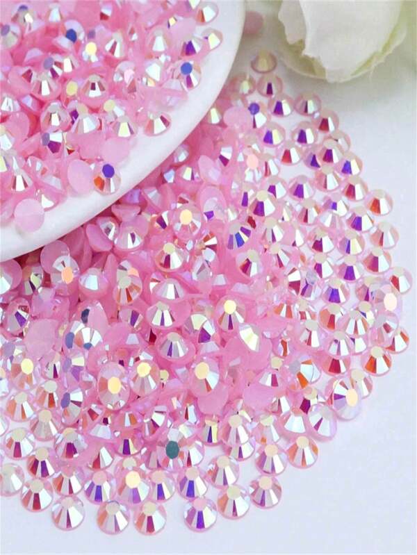 2000pcs 3-6mm Pink AB Color Flat Back Resin Rhinestones, Round Jelly Gems, Suitable For Making Accessories, Shoes, Clothes, Cosmetics, Bags, Decorations And More