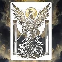 1pc Reusable Template With Judgment Angel Design, Size 29.72 X 21.08 Cm, Designed For Fantasy Style Angel Painting, Made Of Easy-To-Clean PET Material, Suitable For Various Craft Forms Including Tiles, Fabrics, Floors - Sets - View 5