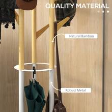 Coat Rack, Freestanding Coat Rack With 13 Hooks, Modern Umbrella Stand Made Of Metal And Bamboo, Natural And White - 杏色 - 查看 5