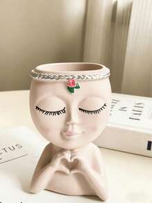 Cute Face-Shaped Makeup Brush Holder, Suitable For Vanity Tabletop | Decorative Desktop Storage Box, Can Hold Brushes, Pencils, Cosmetics | Japanese Cute Beauty Stationery Organizer | Aesthetic Room Desk Decor - Multicolor - View 13