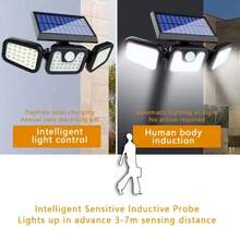 Solar Powered Outdoor Light With Motion Sensor, 3-Head Security Light, Solar Powered, 74 LED/100 LED/Mini Flood Light, With Motion Detection Spotlight, Suitable For Garage, Yard Entrance, Patio, IP65 Waterproof - Black - View 6