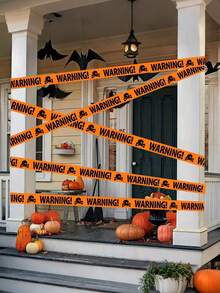 4pcs-Halloween Warning Tape, Venue Decoration Fence Tape, Skeleton Warning Tape Decoration, Outdoor Party Skeleton Tape, Indoor Zombie Halloween Party Decoration, Event And Party Supplies, Party Decoration, Halloween Decoration, Haunted House Decoration, Skeleton Decoration - Multicolor - View 1