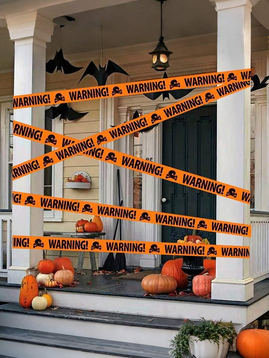 4pcs-Halloween Warning Tape, Venue Decoration Fence Tape, Skeleton Warning Tape Decoration, Outdoor Party Skeleton Tape, Indoor Zombie Halloween Party Decoration, Event And Party Supplies, Party Decoration, Halloween Decoration, Haunted House Decoration, Skeleton Decoration - Multicolor - View 1