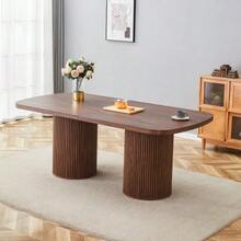 Modern Oval Dining Table With Fluted Central Leg, High Quality MDF Top With Wood Look, In Wabi-Sabi And Mid-Century Style For The Kitchen. - Brown - View 3