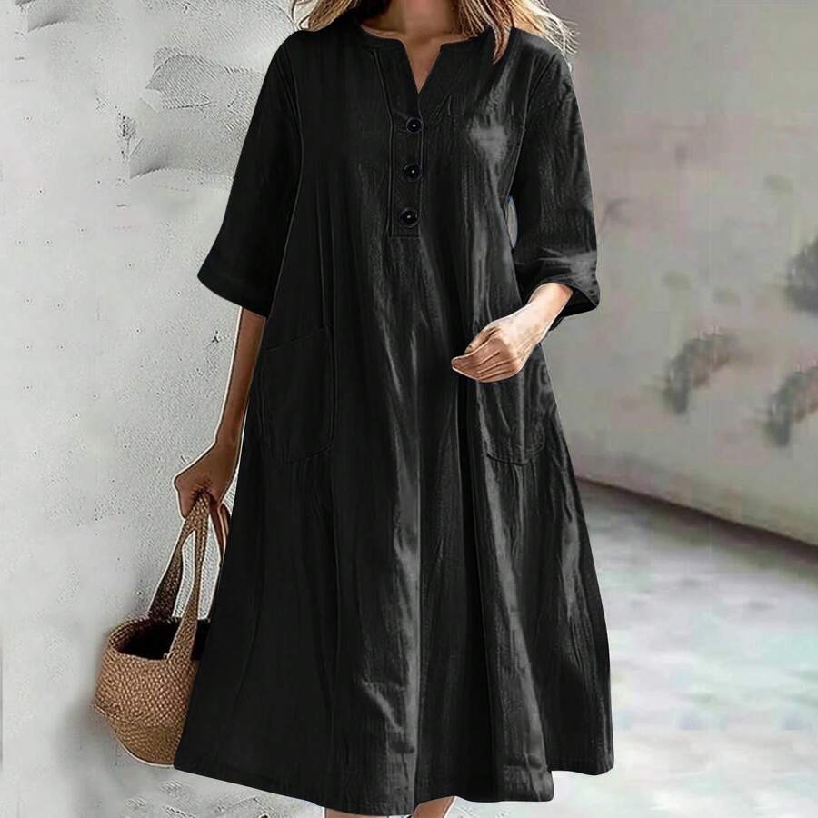 Women Midi Dresses - Black - View 1