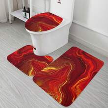 3pcs Print Bathroom Mat Sets Non-Slip Soft Bath Mat Water Absorbent Black And White Bathroom Decor Sets With U-Shaped Contour Rug Toilet Lid Cover - Style-5 - View 3