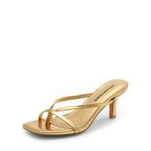 Women Comfortable Kitten Low Heel Thong Heeled Sandals Fashion Square Open Toe Comfort Shoes For Party Casual Slides - 金色 - 查看 4