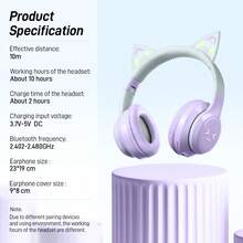 TOKQI New RGB Glowing Cat Ear Wireless Headphones, Gradient Color Foldable Wireless Bluetooth Headset With Surround Sound, Cute & Fashionable Over-Ear Headphones With Micro SD Card Slot, Suitable For Gaming, Music, Live Streaming - Multicolor - View 15