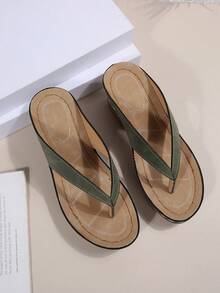 Damen neue minimalistische Keilzehentrenner mit breiten Trägern, modisch und elegant für Strandurlaub und täglichen Gebrauch - Armeegrün - Übersicht 6