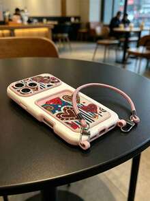 [Colorful Line Heart Print] Fresh Summer Breeze Card Holder Phone Case With Lanyard, Supports Card Insertion, Compatible With IPhone 11/12/13/14/15/16/17 Pro/Pro Max, Full Camera Protection Anti-Drop Case - Multicolor - View 4