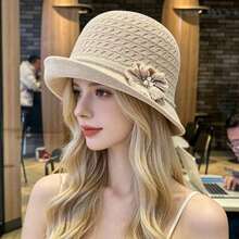 French-Style Flower Pearl-Embroidered Stylish Fisherman Hat Spring And Summer With Rolled Brim Shaping. Women's Versatile Bucket Hat And. - Be - Xem 10