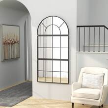 Three-Part Wall Mirror, Arched Mirror With Metal Frame, Decorative Window Mirror, Hanging Mirror For Bathroom Or Living Room, Black - 1PC - 查看 3